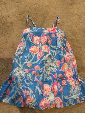 Lilly Pulitzer Blue Dress with Pink & Cream Floral Accents